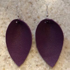 Purple Genuine Leather Leaf earrings